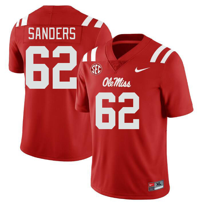 Men #62 Brycen Sanders Ole Miss Rebels College Football Jerseyes Stitched Sale-Red